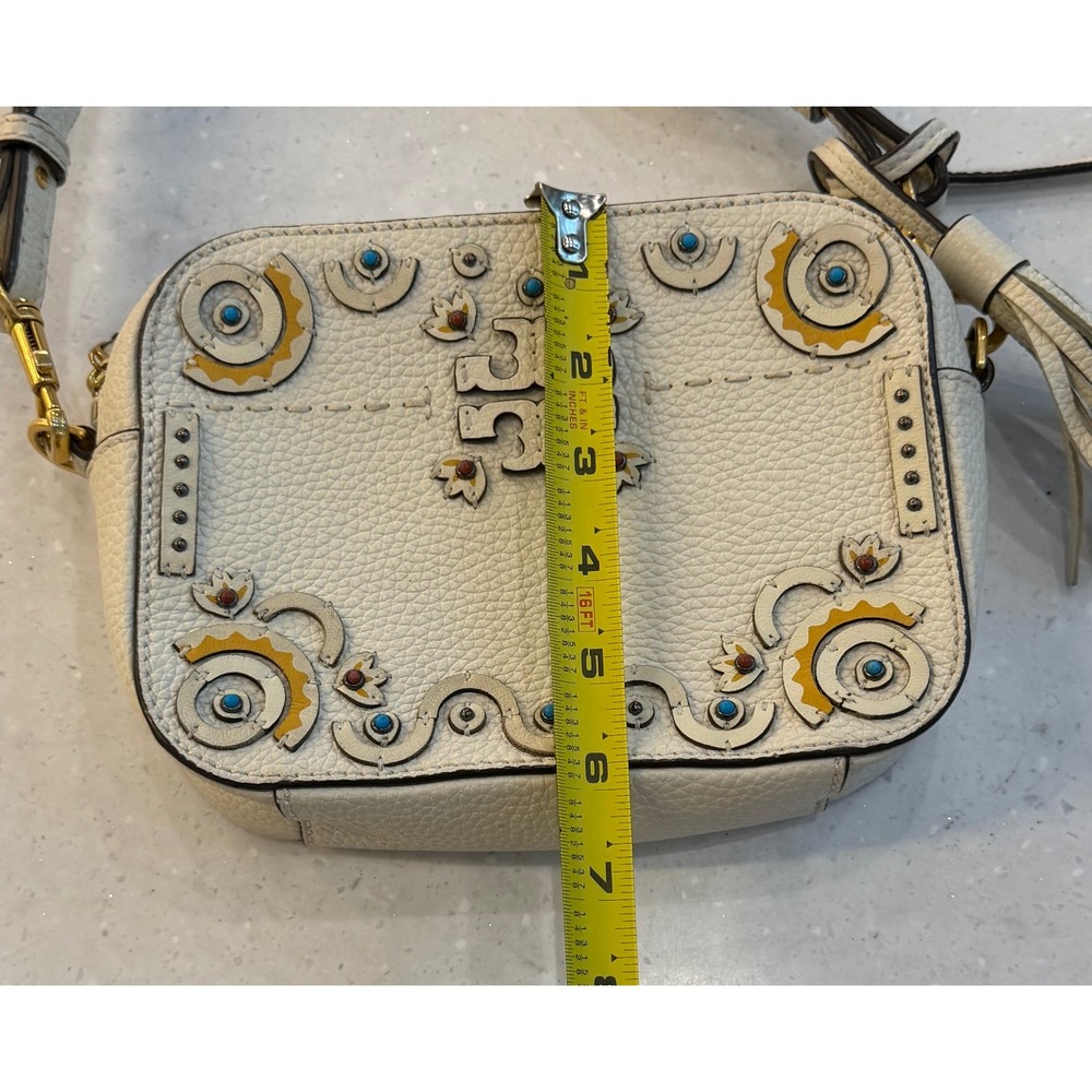 Tory Burch McGraw Mixed Materials Camera Bag White Leather Crossbody Tassels - Picture 13 of 13